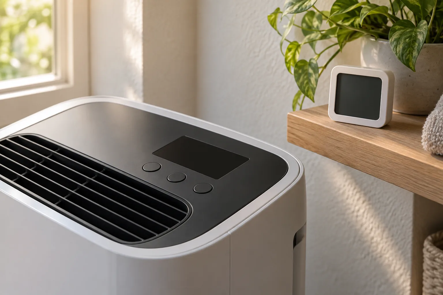 Generierte Detailansicht eines Reglers und Raumhygrometers mit neutralen Displays ohne Sollwerte